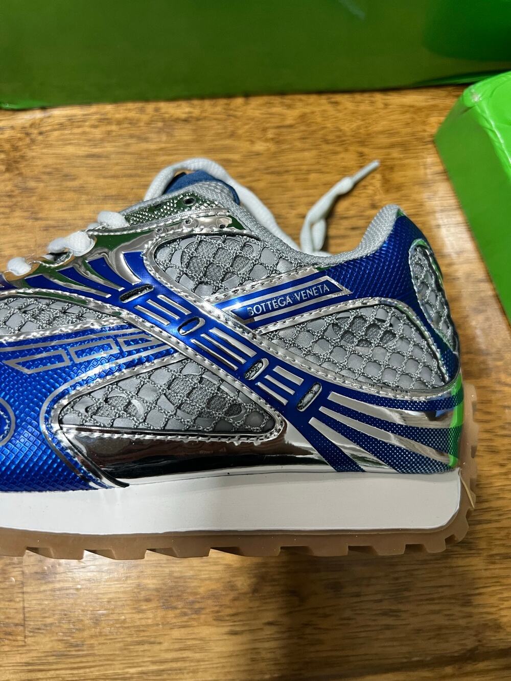 Size 39 Orbit Blue Venezia Metallic Silver Technical Mesh Sneakers NIB